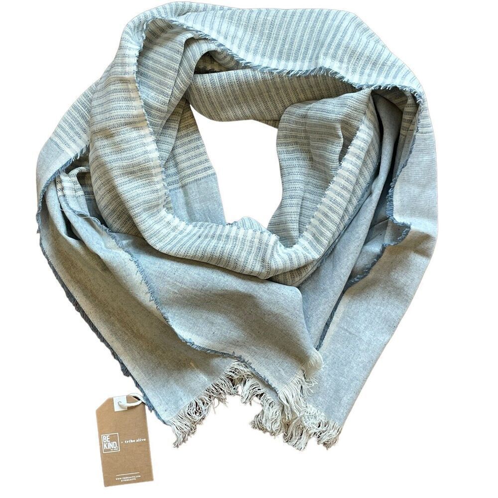 NEW Be Kind by Ellen x Tribe Alive Upcycled Denim Striped Chambray Scarf